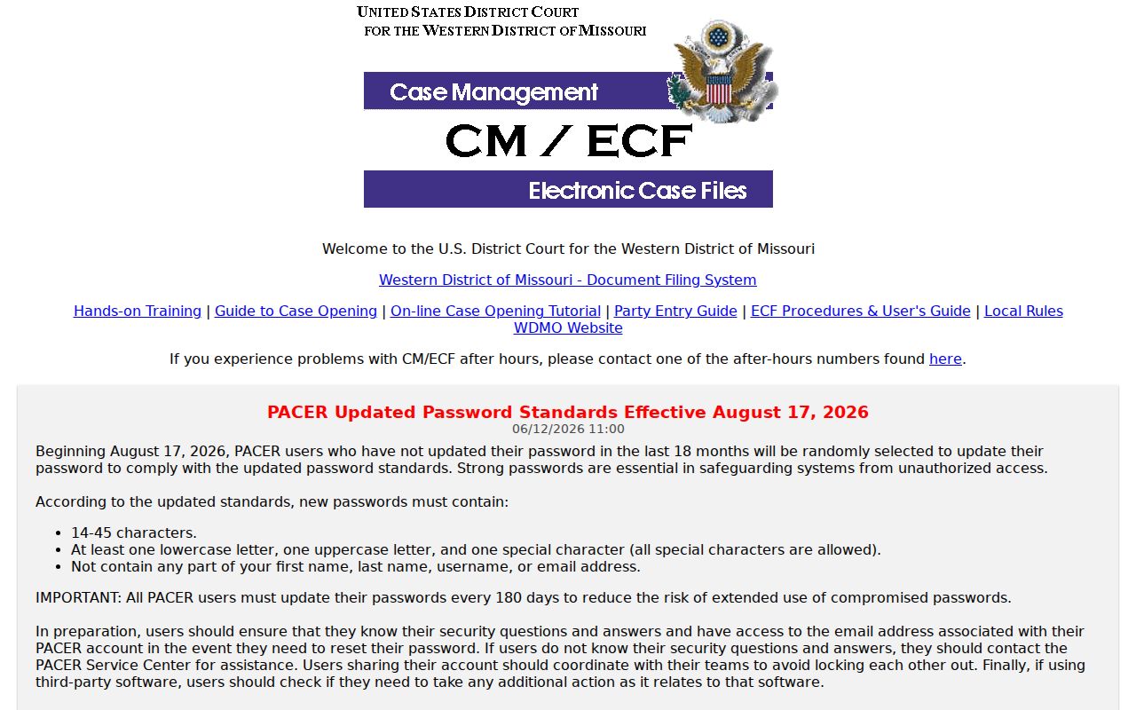 DeKalb County case search distinction for W.D. Missouri CM ECF