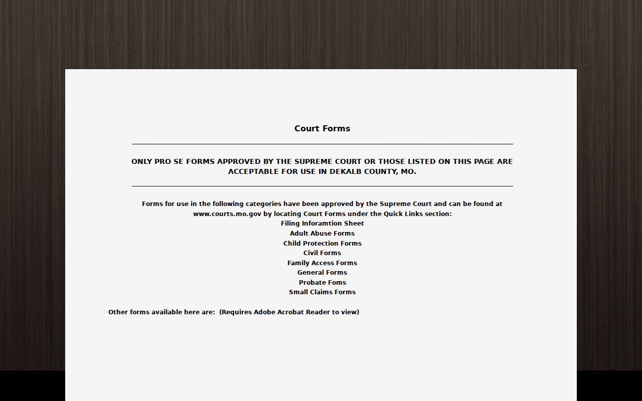 DeKalb County Court Forms source showing civil, probate, and small claims form categories