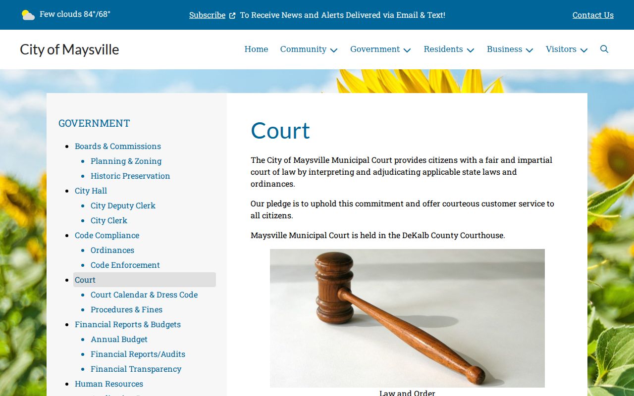 DeKalb County court calendar reference for Maysville Municipal Court