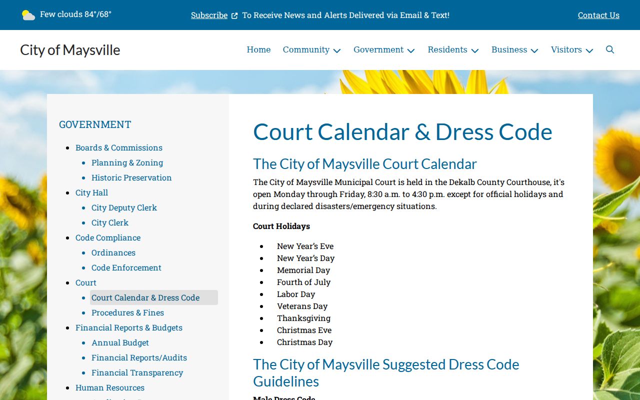 DeKalb County court calendar reference for Maysville municipal court rules