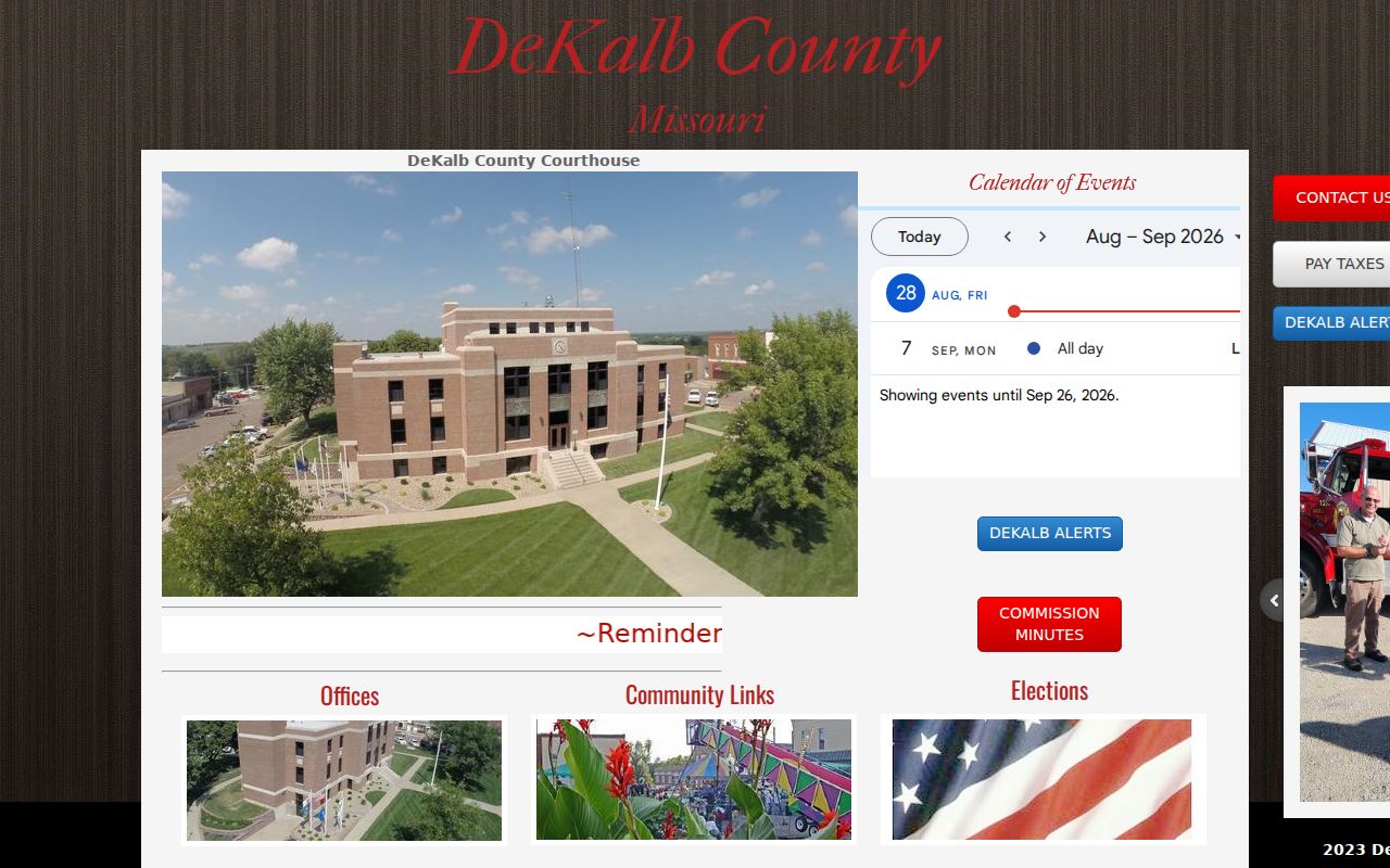 Official DeKalb County website page for the Maysville courthouse and county information